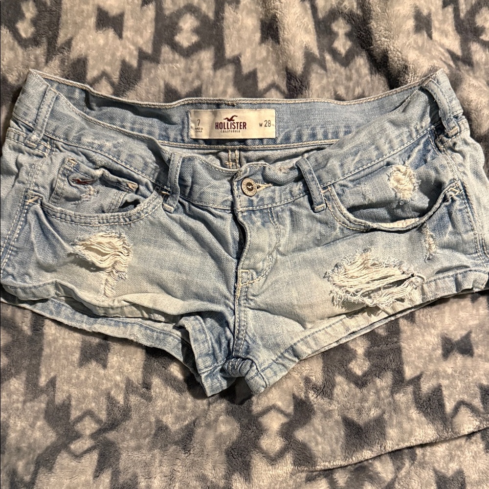 Hollister Faded Blue Ripped Jean Shorts
